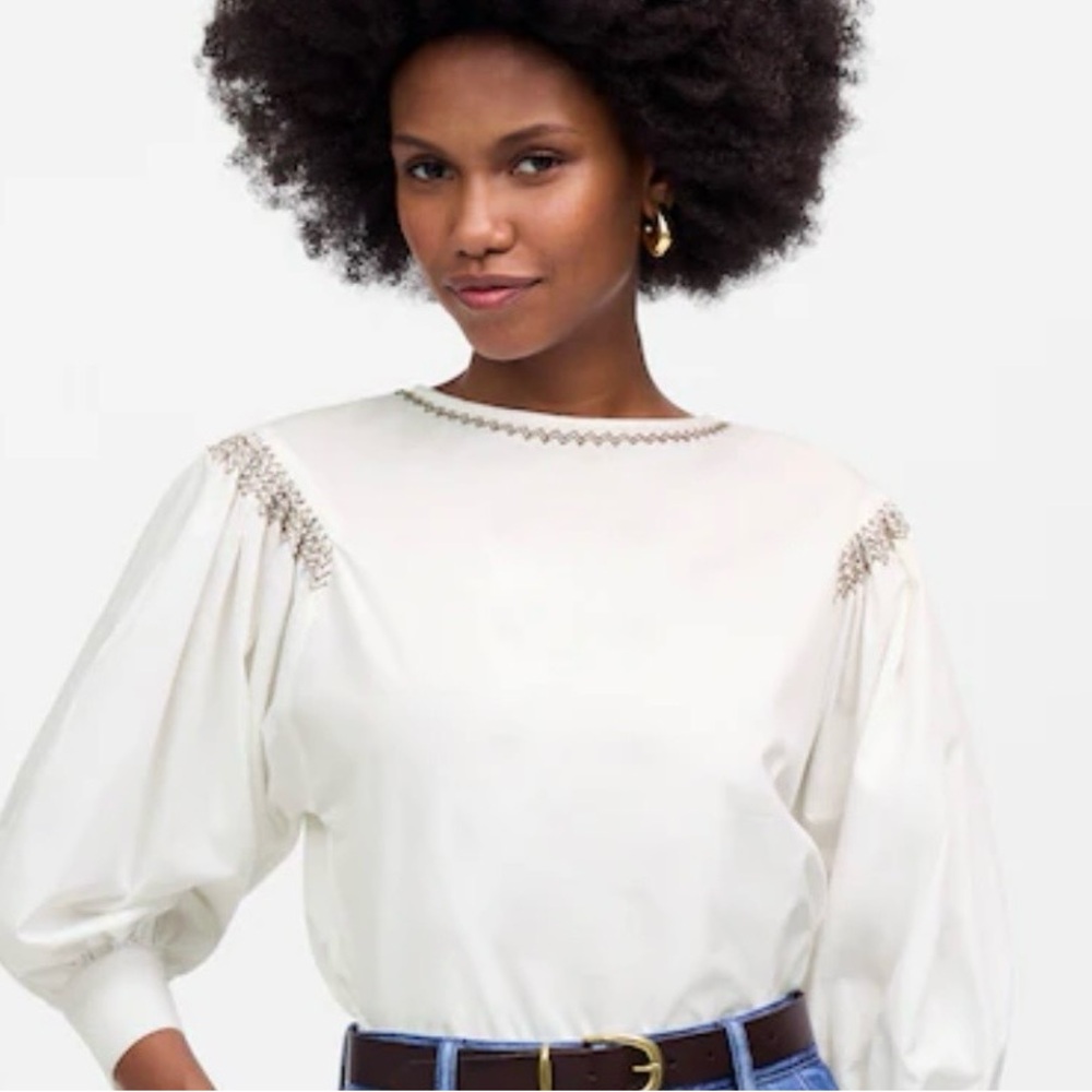 NWT Madewell Embroidered Balloon Sleeve Top- Medium - Picture 1 of 13